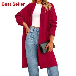 Oversized Long Sleeve Cardigan Sweater with Lapel Collar and Pockets